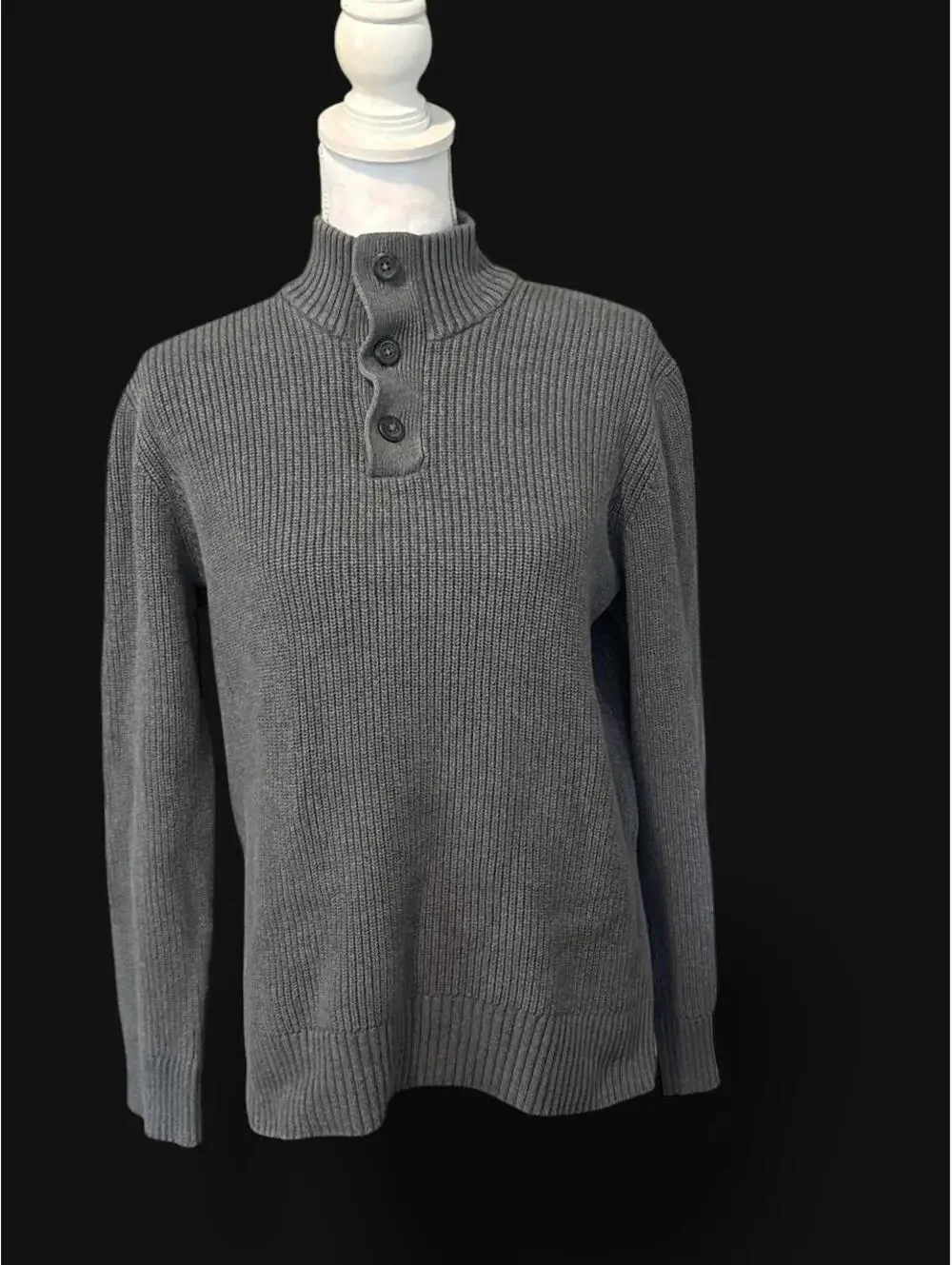 American Rag CIE Men’s Gray 100% Cotton Rib Button Pullover Sweater size M